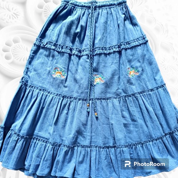 Hand Crafted Dresses & Skirts - XS/S/M🌸Embroidery Skirt Cotton Fabric Gipsy style * Hand crafted